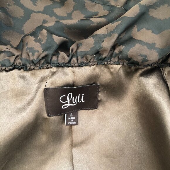 Luii Coat Black Brown Leopard Print Coat, Size L - Picture 8 of 9